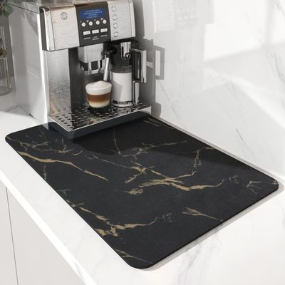 AMOAMI-Coffee Mat Hide Stain Rubber Backed Absorbent Dish Drying Mat for Kitchen Counter-Coffee Bar Accessories Fit Under Coffee Maker, Espresso Machine, Pot, Dish Rack Black&Gold