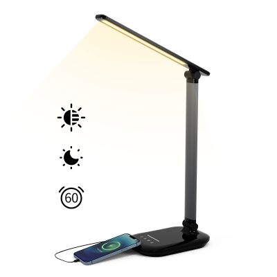 Taodaliy LED Desk Lamp, Black, Rectangular, Tabletop, Indoor, LED, USB Charging, Eye Care, 5 Color Modes, 5 Brightness Levels, 1H Timer, Night Light, Foldable Design