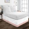 Kings Loft Pom Pom Two Tone BedSkirt 100% Egyptian Cotton 1000 Thread Count, Top-Knot Tassle White Pompom Fringe Solid Pattern, 10 Inch Drop Olympic Queen Size, White/Blush Solid view 1