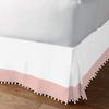 Kings Loft Pom Pom Two Tone BedSkirt 100% Egyptian Cotton 1000 Thread Count, Top-Knot Tassle White Pompom Fringe Solid Pattern, 10 Inch Drop Olympic Queen Size, White/Blush Solid view 2