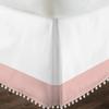Kings Loft Pom Pom Two Tone BedSkirt 100% Egyptian Cotton 1000 Thread Count, Top-Knot Tassle White Pompom Fringe Solid Pattern, 10 Inch Drop Olympic Queen Size, White/Blush Solid view 3