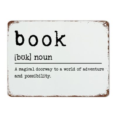 Book Definition Typography Metal Sign Book Definition Metal Tin Sign Funny Quote Vintage Metal Wall Sign Rustic Wall Art Home Decor for Bedroom Cafe Bar Office Garage 12x16 inch