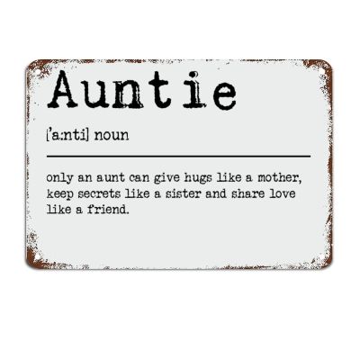 Auntie Definition Metal Sign Auntie Definition Typography Metal Tin Sign Wall Art Farmhouse Decorative Sign Rustic Wall Decor for Home Man Cave Gate Garden Bars Cafes 8x12 inch