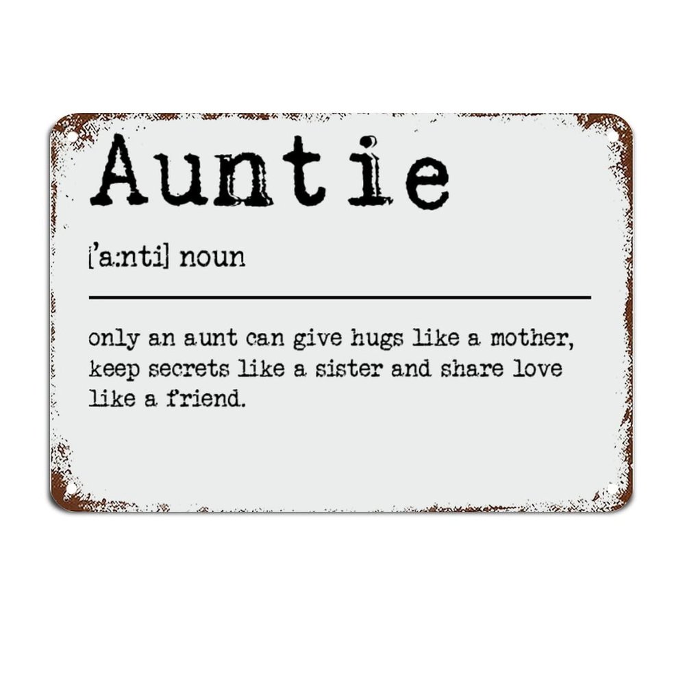 Auntie Definition Metal Sign Auntie Definition Typography Metal Tin Sign Wall Art Farmhouse Decorative Sign Rustic Wall Decor for Home Man Cave Gate Garden Bars Cafes 8x12 inch