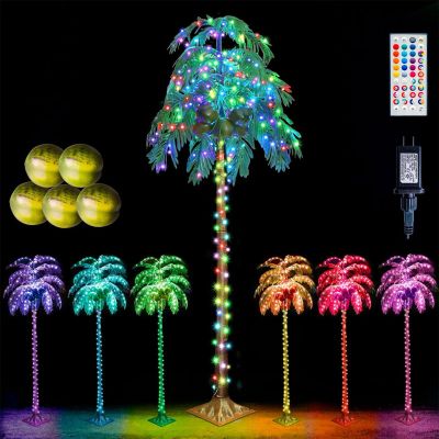 7 FT Light up Palm Trees with Remote, 35 Colors Changing Lighted Artificial Palm Trees with Coconuts, Tropical Palm Tree for Pool Beach Yard Party Home Hawaiian Tiki Bar Indoor Outdoor Decorations