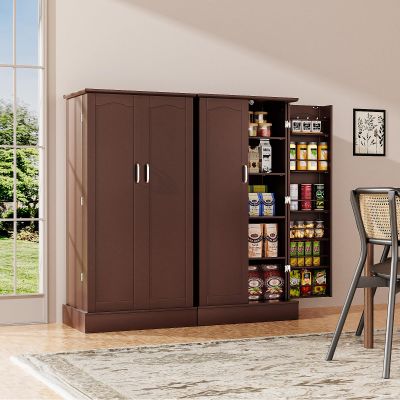 kepptory 47 Pantry Cabinet, Kitchen Pantry Storage Cabinet with Doors & Adjustable Shelves, Brown Freestanding Buffet Cupboards Sideboard for Living Room and Dinning Room, Sturdy and Durable