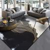 Modern Abstract Rug Black and Beige Golden Lines Area Rug, Marble Wavy Stripes Art Style Indoor Non-Slip Kids Rugs, with Anti-Slip Easy Clean Carpet for Living Room Bedroom Dining Room-2x6ft view 1