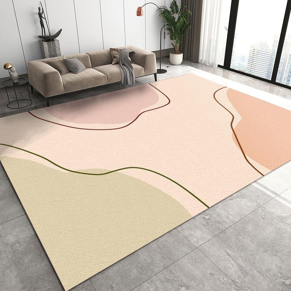 Retro Minimalist Geometric Lines Area Rug, Indoor Non-Slip Kids Rugs, Machine Washable Breathable Durable Carpet for Front Entrance Floor Decor-3x5ft