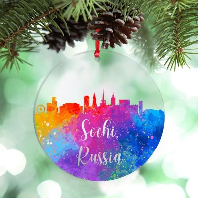 Sochi City Skyline Christmas Ornaments Watercolor Russia Cityscape Ornaments for Christmas Trees Acrylic Personalized Christmas Ornaments 2022 Country City Souvenir Holiday Christmas Keepsake Gifts