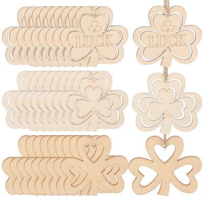 30pcs Small Pendant DIY Wooden Slices Patricks DIY Wooden Cutout Board Hangings Party Lucky Shamrock Wood Ornaments to Paint Shamrock Cutouts Boxwood Graffiti Pillar
