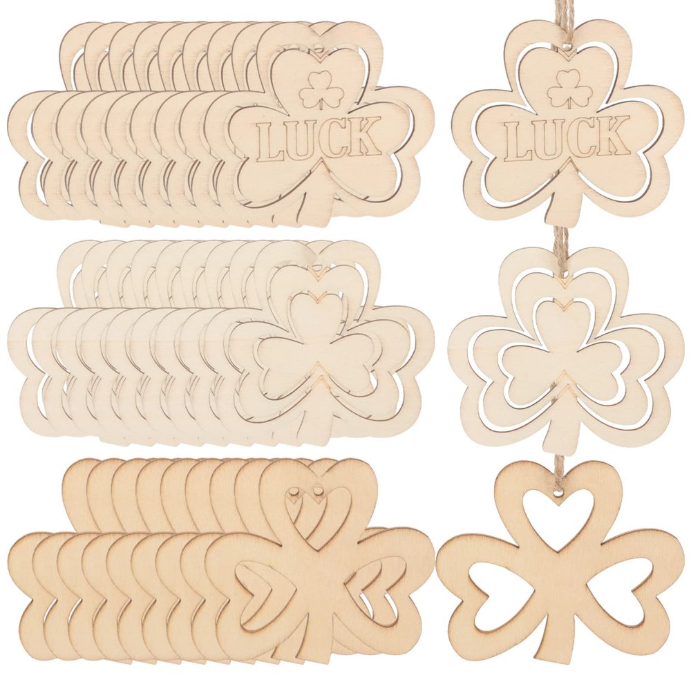 30pcs Small Pendant DIY Wooden Slices Patricks DIY Wooden Cutout Board Hangings Party Lucky Shamrock Wood Ornaments to Paint Shamrock Cutouts Boxwood Graffiti Pillar