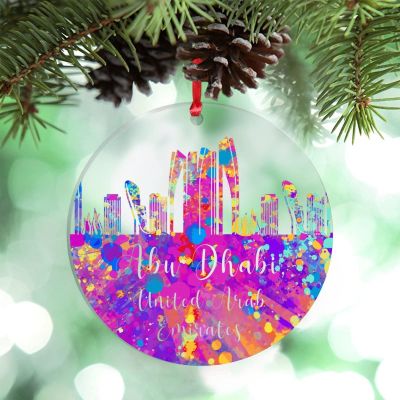 Abu Dhabi Skyline Rainbow Silhouette Ornament for Christmas Tree Decor Watercolor United Arab Emirates Abu Dhabi City Christmas Ornament 2022 Acrylic Hanging Ornaments Christmas Keepsake Gifts