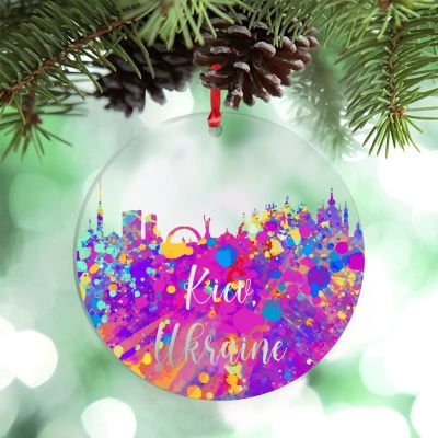 Ukraine Kiev Watercolor Skyline Silhouette Christmas Ornaments 2022 Ukraine Cityscape Christmas Tree Ornaments Country City Souvenir Personalized Christmas Ornaments Acrylic Christmas Keepsake Gifts