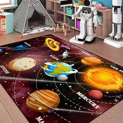Boys Space Area Rugs for Bedroom Educational Learning Large Carpet Rug Indoor Sofa Floor Mats Solar System Space Theme Living Bedroom Dining Room Decor Crystal Polyester Area Rug Door Mats, 3'5'