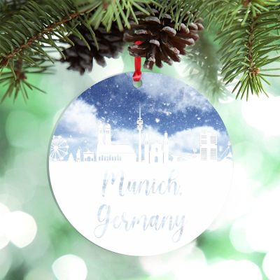 Munich City Skyline Christmas Ornaments Watercolor Germany Cityscape Ornament for Christmas Tree Decor Acrylic Personalized Christmas Ornaments 2022 Country City Souvenir Christmas Keepsake Gifts