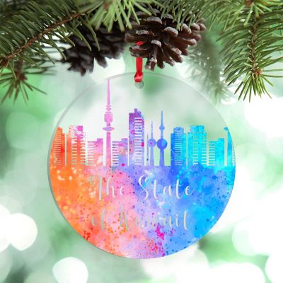 City Skyline Christmas Ornaments Watercolor The State of Kuwait Cityscape Ornaments for Christmas Trees Acrylic Personalized Christmas Ornaments 2022 Country City Souvenir Christmas Keepsake Gifts