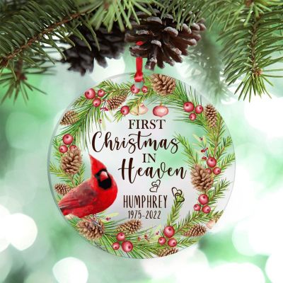 Red Bird with Flower Wreath Christmas Ornaments First Christmas in Heaven Personalized Christmas Ornaments 2022 Ornament for Christmas Tree Decor Remembrance Sympathy Gifts
