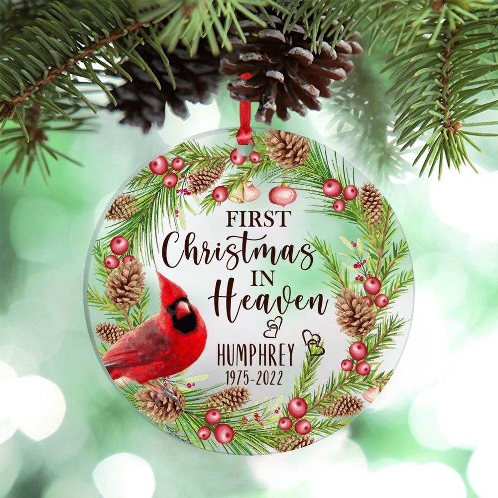 Red Bird with Flower Wreath Christmas Ornaments First Christmas in Heaven Personalized Christmas Ornaments 2022 Ornament for Christmas Tree Decor Remembrance Sympathy Gifts