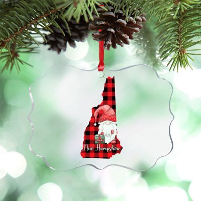 New Hampshire Buffalo Plaid Christmas Ornaments Christmas Gnome Santa Claus America State Personalized Christmas Ornaments 2022 Ornament for Christmas Tree Decor Christmas Keepsake New Year Gifts