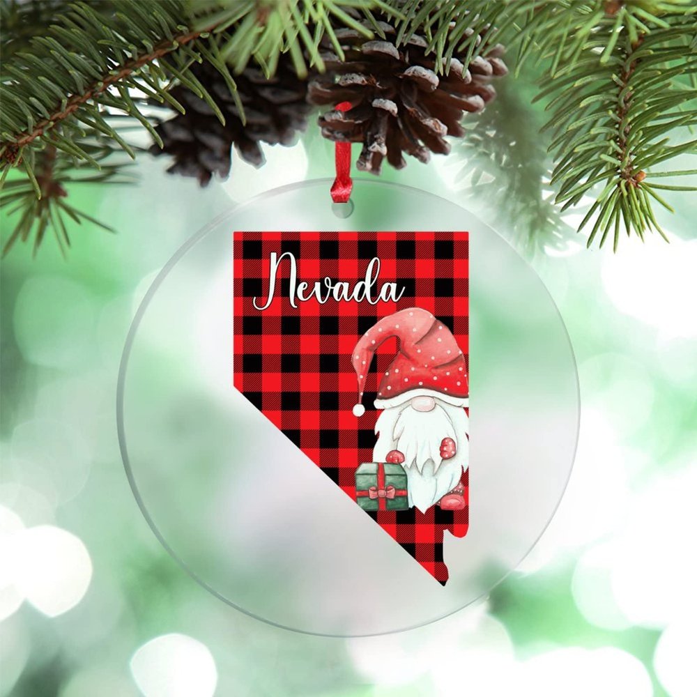 Christmas Gnome Santa Claus Christmas Ornaments 2022 Nevada Buffalo Plaid State Christmas Tree Ornaments Sweet Home Acrylic Personalized Christmas Ornaments Holiday Christmas Keepsake Gift