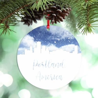 Portland City Skyline Christmas Ornaments Watercolor America Cityscape Ornaments for Christmas Trees Acrylic Personalized Christmas Ornaments 2022 Country City Souvenir Christmas Keepsake Gifts