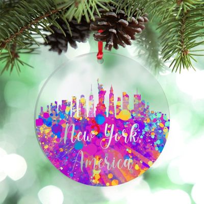 New York Skyline Christmas Ornaments America Cityscape Personalized Christmas Ornaments 2022 Rainbow City Silhouette Christmas Decorations for Tree Country City Souvenir Christmas Keepsake Gifts