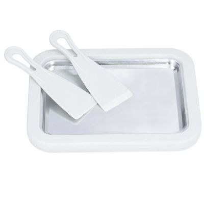 Aqur2020 Ice Cream Maker, Frozen Yogurt Sorbet Gelato Rolled Pan with Scraper Food Grade Stainless Steel Cold Sweet Fried Plate for Kids (White)