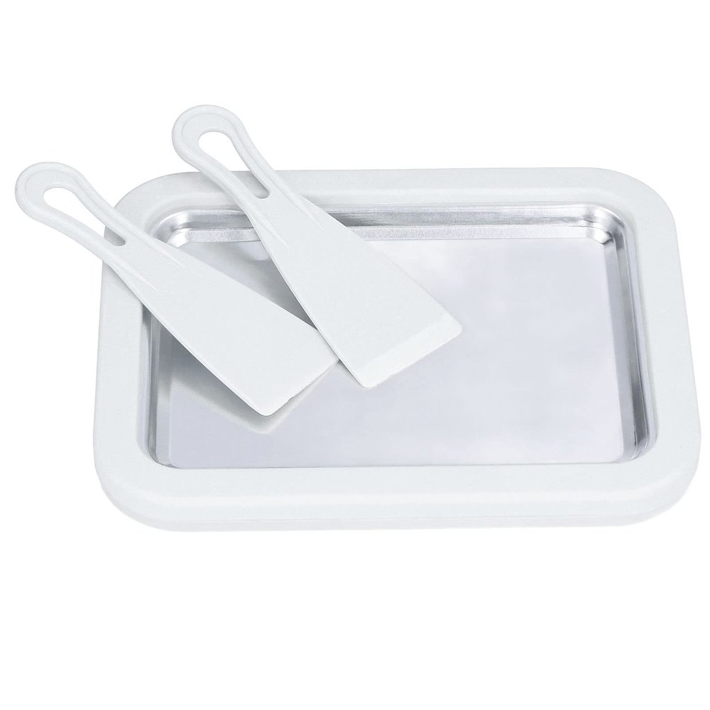Aqur2020 Ice Cream Maker, Frozen Yogurt Sorbet Gelato Rolled Pan with Scraper Food Grade Stainless Steel Cold Sweet Fried Plate for Kids (White)