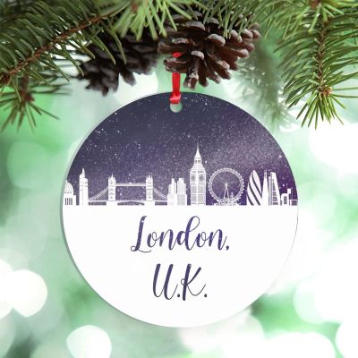 London Skyline Christmas Ornaments United Kingdom Cityscape Personalized Christmas Ornaments 2022 Rainbow City Silhouette Ornaments for Christmas Trees Country City Souvenir Christmas Keepsake Gifts