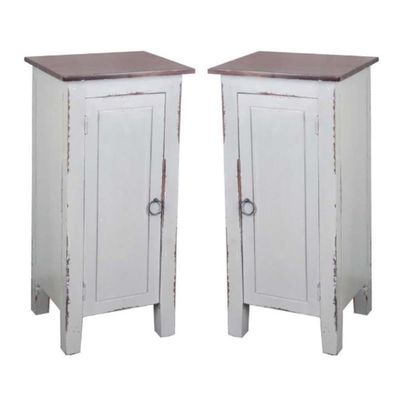 Home Square Cottage 1 Door Wood Accent Cabinet in Antique Gray - Set of 2
