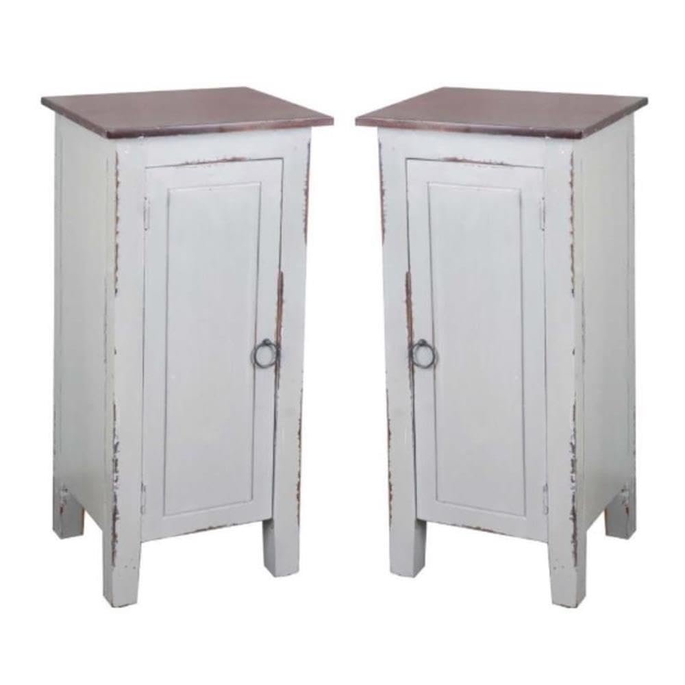 Home Square Cottage 1 Door Wood Accent Cabinet in Antique Gray - Set of 2