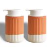 ABBI NIMO 2 Pack Hand Dipped Terracotta Ceramic Foam Soap Dispenser, 12 oz Rippled Bubble-Up Bottle with White Silicone Pump, Refillable Orange Hand Soap Dispenser for Bathroom view 1