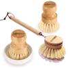 Wooden Dish Brush Set Clean Pots, Pans and Vegetable, Natural Bristles Bamboo Scrub Brushes with Ceramic Dish - 1 Long Handle Dish Brush + 2 Palm Scrubbing Brush view 1