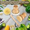 Wooden Dish Brush Set Clean Pots, Pans and Vegetable, Natural Bristles Bamboo Scrub Brushes with Ceramic Dish - 1 Long Handle Dish Brush + 2 Palm Scrubbing Brush view 3