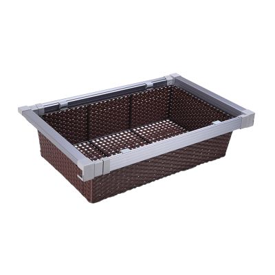 Clothes Basket Drawer Type Wardrobe Pull Basket, Aluminum Alloy and Rattan Woven Cloakroom Storage Basket, Width Adjustment is Suitable for Most Wardrobes (Color : D, Size : 564-614mm)