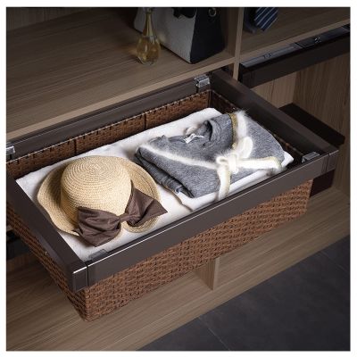 Clothes Basket Drawer Type Wardrobe Pull Basket, Breathable Rattan Woven Cloakroom Storage Basket, Keep Clothes Dry and Foldable Storage (Size : 664-714mm)