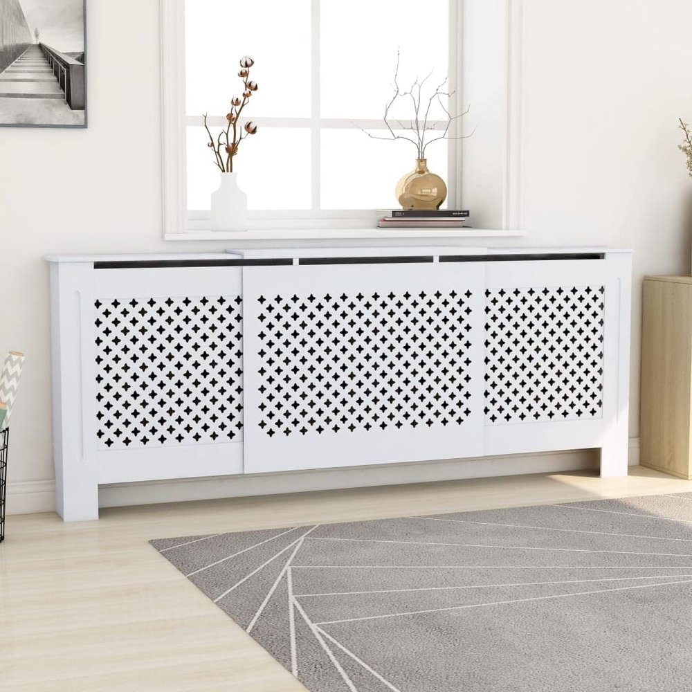 GOLINPEILO White Radiator Cover MDF Heating Radiator Cabinet Living Room Furniture Decor, 80.7" x 8.1" x 32.1", Mesh Design