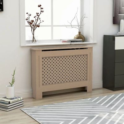 GOLINPEILO Brown Radiator Cover MDF Heating Radiator Cabinet Living Room Furniture Decor, 44.1" x 7.5" x 32.1", Mesh Design