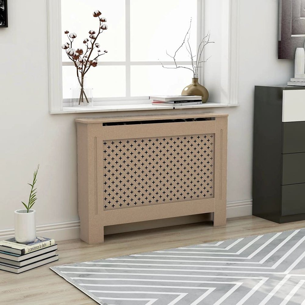 GOLINPEILO Brown Radiator Cover MDF Heating Radiator Cabinet Living Room Furniture Decor, 44.1" x 7.5" x 32.1", Mesh Design