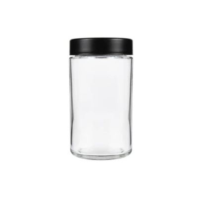 18OZ CHILD RESISTANT GLASS JARS WITH BLACK CAP - 28 GRAMS - 48 COUNT