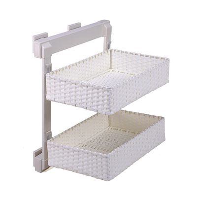 2tier Wardrobe Pull Basket Drawer Type Telescopic Clothes Basket, 3layers of Rattan Woven Cloakroom Side Storage Box, Breathable Cabinet Storage Rack (Color : White, Size : 2tier Left)