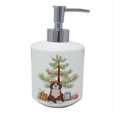 Caroline's Treasures CK3886SOAP Bernedoodle #2 Christmas Tree Ceramic Soap Dispenser Hand Soap Dispenser Pump Bottles for Bathroom Kitchen, Empty Refillable Liquid Soap Container