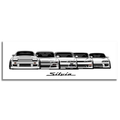 240sx Zenki Kouki Slivia S12 S13 S14 S15 JDM Import tuner Fan Art Drawing Drift Drifting Poster Paper 12x36 inch