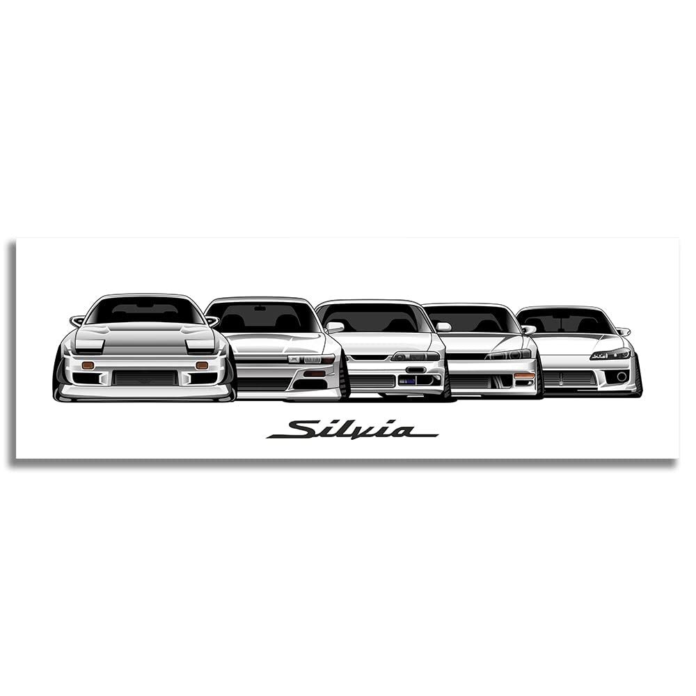 240sx Zenki Kouki Slivia S12 S13 S14 S15 JDM Import tuner Fan Art Drawing Drift Drifting Poster Paper 12x36 inch