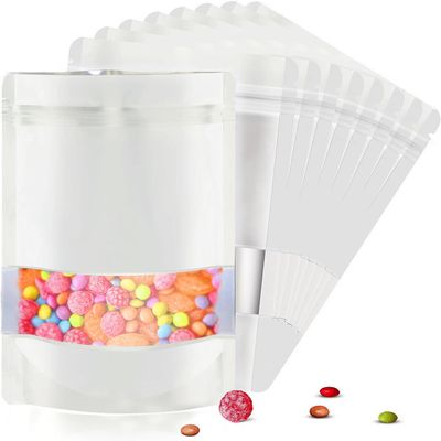 120pcs 4"x6" Mylar Bags for Food Storage,Smell Proof Bag with Matte Window Resealable Food Storage Bags for Small Business, Stand-up Foil Pouch Packaging Freeze Dried Candy BagWhite