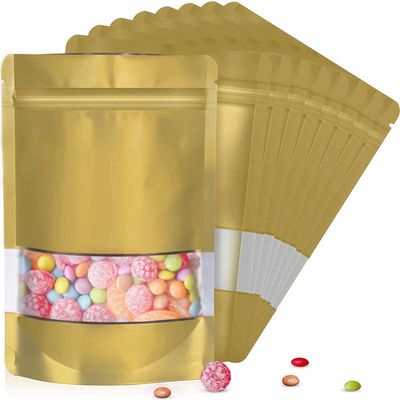 120pcs 4"x6" Mylar Bags for Food Storage,Smell Proof Bag with Matte Window Resealable Food Storage Bags for Small Business, Stand-up Foil Pouch Packaging Freeze Dried Candy Bag(Gold)