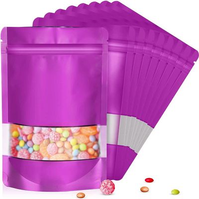120pcs 4"x6" Mylar Bags for Food Storage,Smell Proof Bag with Matte Window Resealable Food Storage Bags for Small Business, Stand-up Foil Pouch Packaging Freeze Dried Candy BagPurple