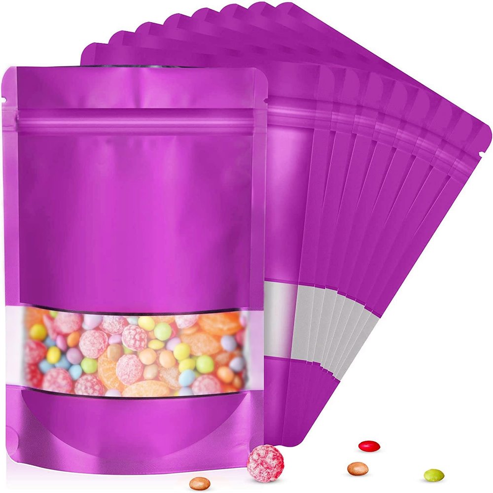 120pcs 4"x6" Mylar Bags for Food Storage,Smell Proof Bag with Matte Window Resealable Food Storage Bags for Small Business, Stand-up Foil Pouch Packaging Freeze Dried Candy BagPurple