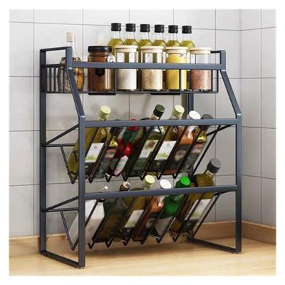 Stackable Snack Organizer 3 Tier Kitchen Storage Rack Wrought Iron Spice Rack Organizer Bathroom Storage Rack Indoor Clutter Rack Floor Stand Kitchen Countertop Organizer (Color : Gray)