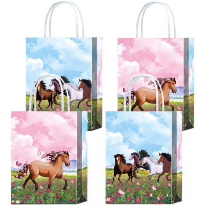 16 Pieces Horse Goodie Bags for Birthday Party Supplies, Gift Snacks Treat Candy Favors With Handles for Western Cowboy Cowgirl Theme Farm Party Decorations